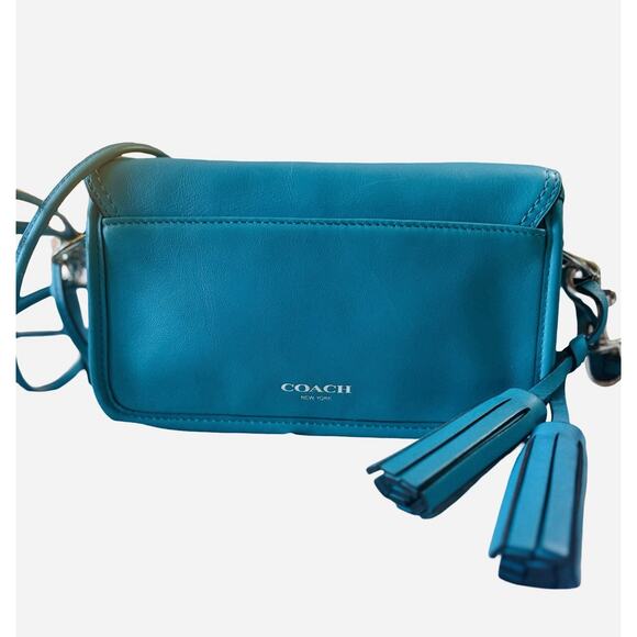 Coach Legacy Penny Crossbody Bag 19914 Turquoise Blue Leather Tassel Turnlock - Picture 2 of 7
